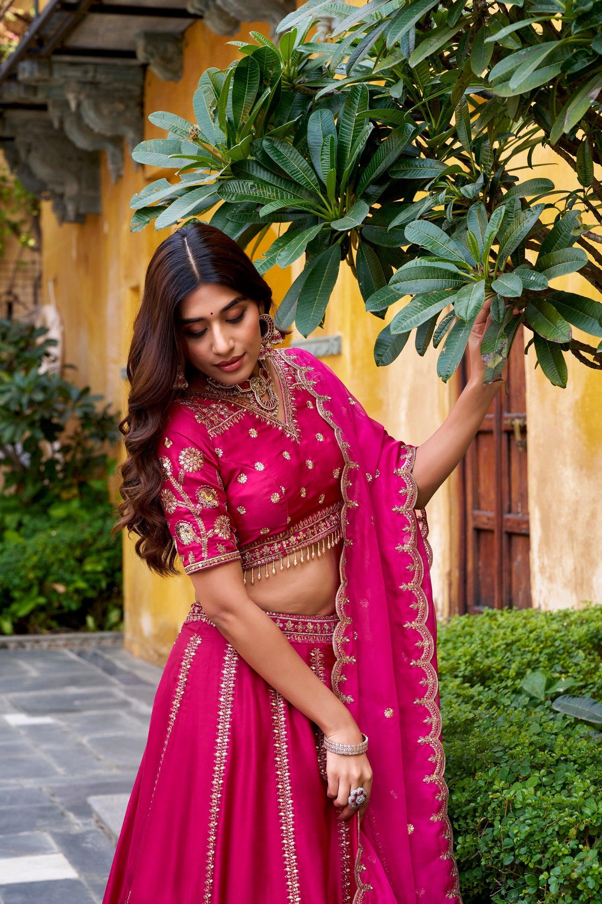Lorenvalley Fashion Ranipink Natural Silk Sequins and Thread Embroidery Work Lehenga Choli with Dupatta | Grocsy