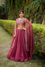 Lorenvalley Fashion Rust Chanda Silk Plain With Sequins and Thread Embroidery Work Belt Lehenga Choli with Dupatta | Grocsy