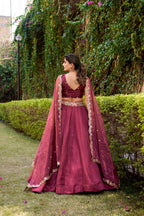 Lorenvalley Fashion Rust Chanda Silk Plain With Sequins and Thread Embroidery Work Belt Lehenga Choli with Dupatta | Grocsy