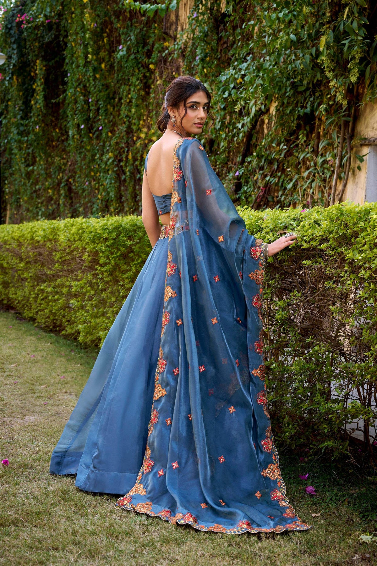 Lorenvalley Fashion Teal Chanda Silk Plain With Sequins and Thread Embroidery Work Belt Lehenga Choli with Dupatta | Grocsy