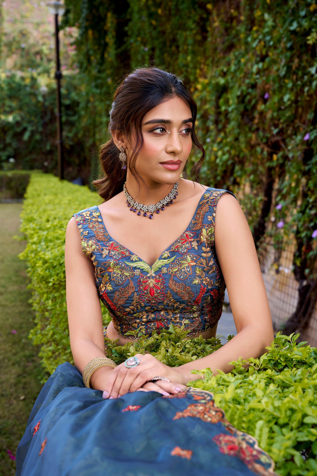 Lorenvalley Fashion Teal Chanda Silk Plain With Sequins and Thread Embroidery Work Belt Lehenga Choli with Dupatta | Grocsy
