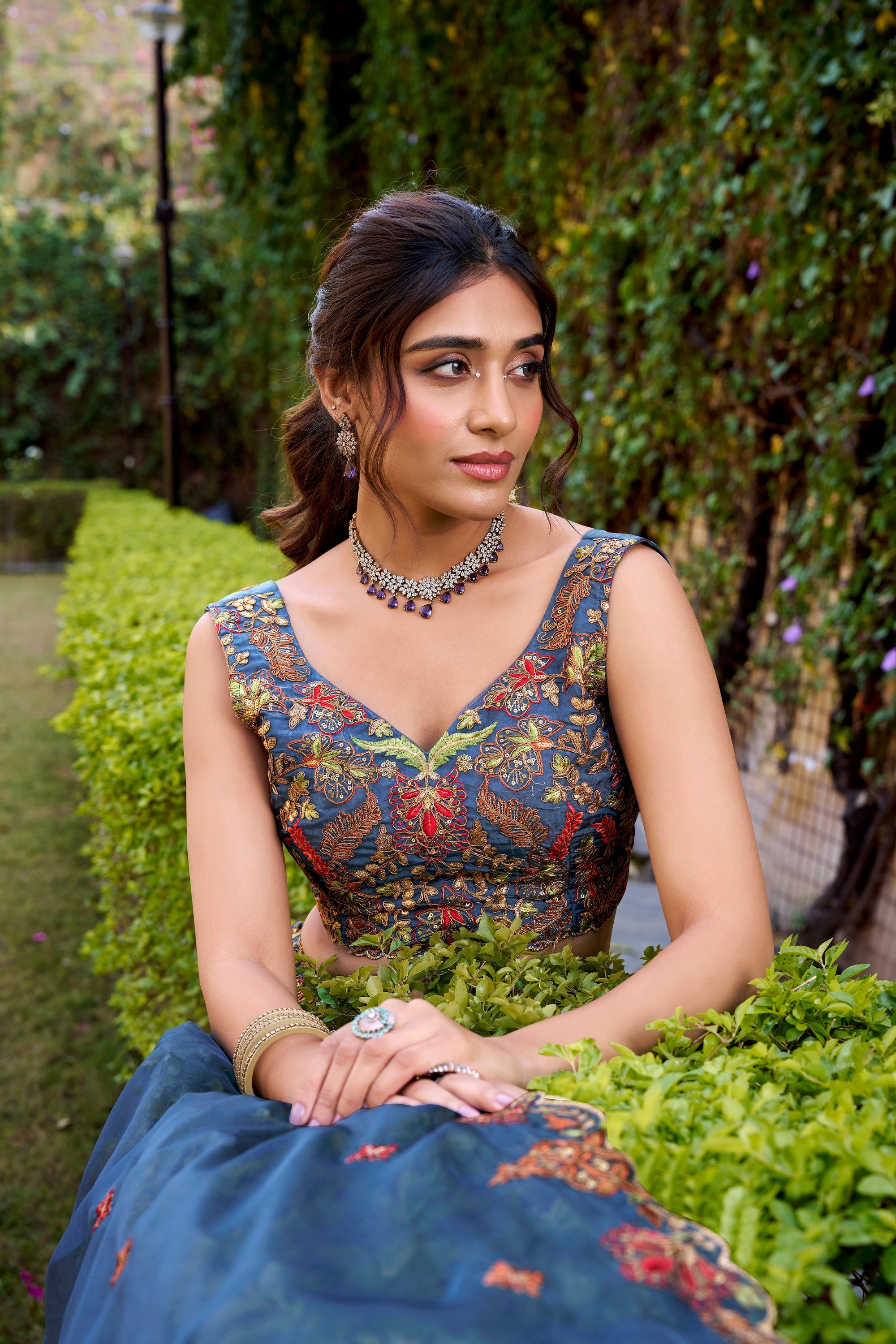 Lorenvalley Fashion Teal Chanda Silk Plain With Sequins and Thread Embroidery Work Belt Lehenga Choli with Dupatta | Grocsy
