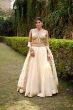 Lorenvalley Fashion Off White Chanda Silk Plain With Sequins and Thread Embroidery Work Belt Lehenga Choli with Dupatta | Grocsy