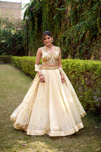 Lorenvalley Fashion Off White Chanda Silk Plain With Sequins and Thread Embroidery Work Belt Lehenga Choli with Dupatta | Grocsy
