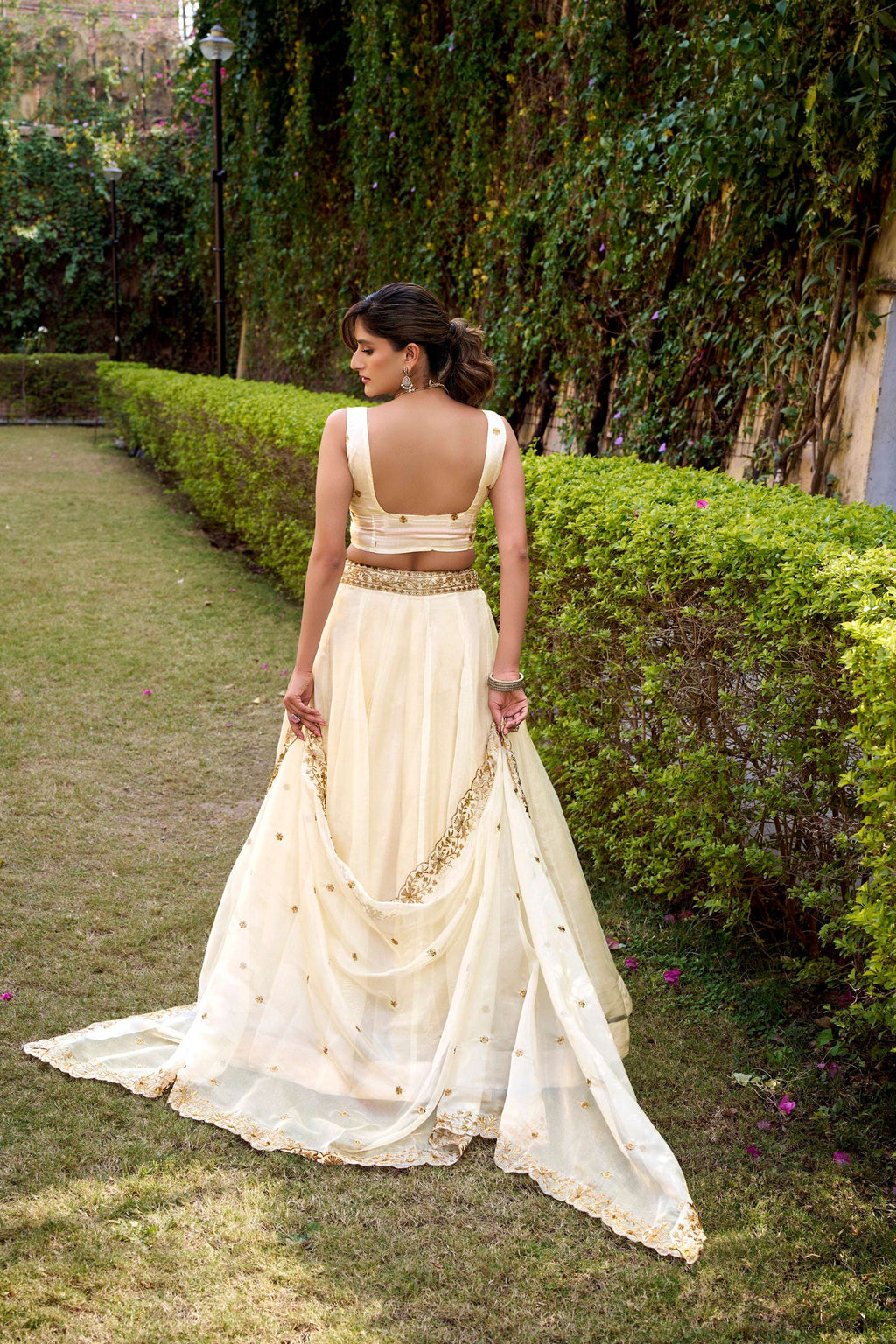 Lorenvalley Fashion Off White Chanda Silk Plain With Sequins and Thread Embroidery Work Belt Lehenga Choli with Dupatta | Grocsy