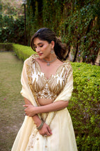 Lorenvalley Fashion Off White Chanda Silk Plain With Sequins and Thread Embroidery Work Belt Lehenga Choli with Dupatta | Grocsy