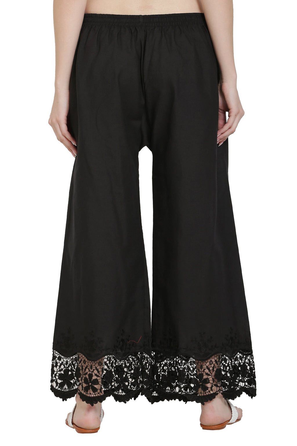 PAVONINE Black Color Chikankari Lace Scalloped Hem Cotton Fabric Sharara For Women | Grocsy