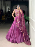 Lorenvalley Pink Silk Crepe Sequins and Thread Embroidery Work Belt Lehenga Choli with Dupatta | Grocsy