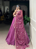 Lorenvalley Pink Silk Crepe Sequins and Thread Embroidery Work Belt Lehenga Choli with Dupatta | Grocsy