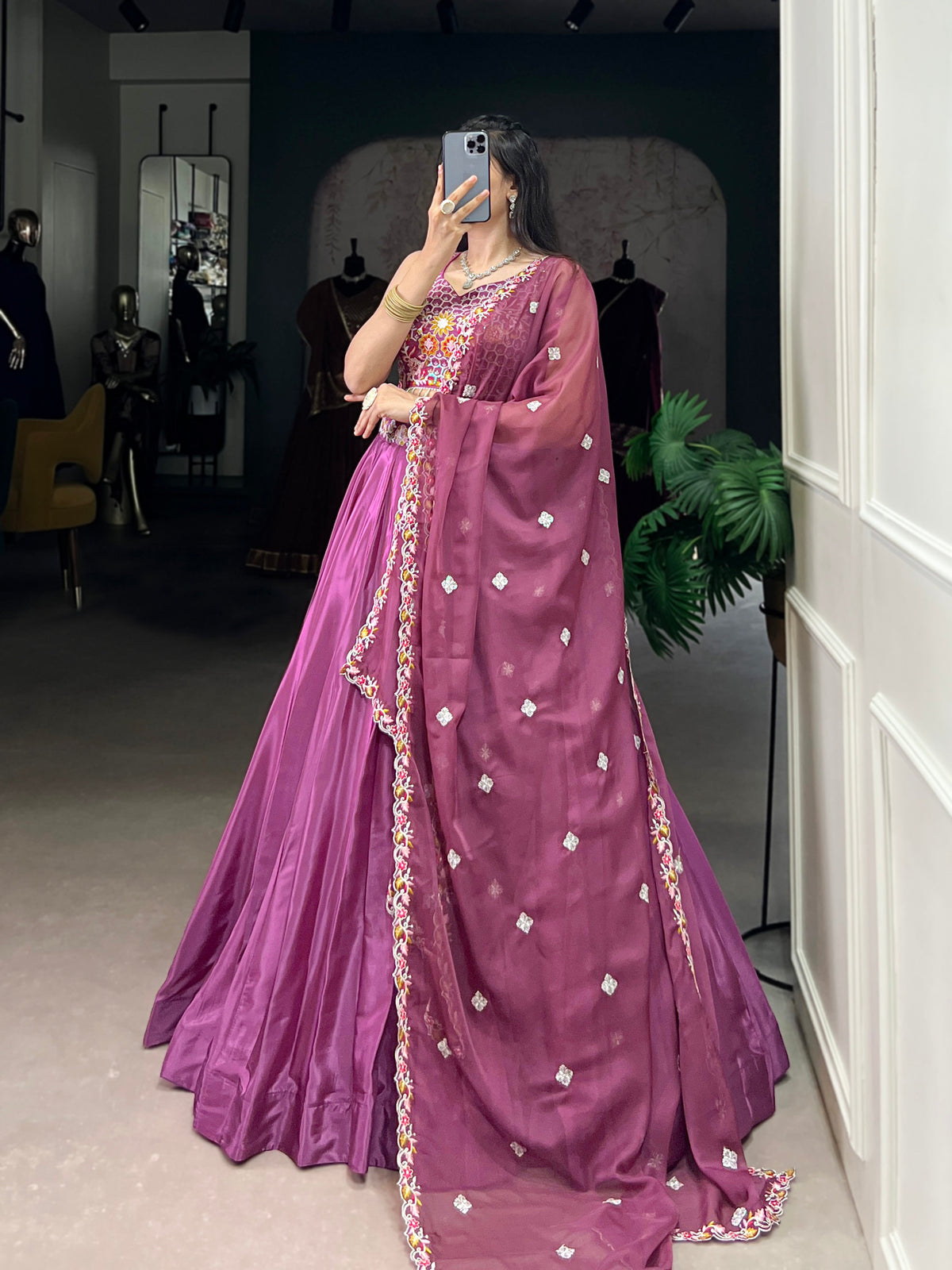 Lorenvalley Pink Silk Crepe Sequins and Thread Embroidery Work Belt Lehenga Choli with Dupatta | Grocsy