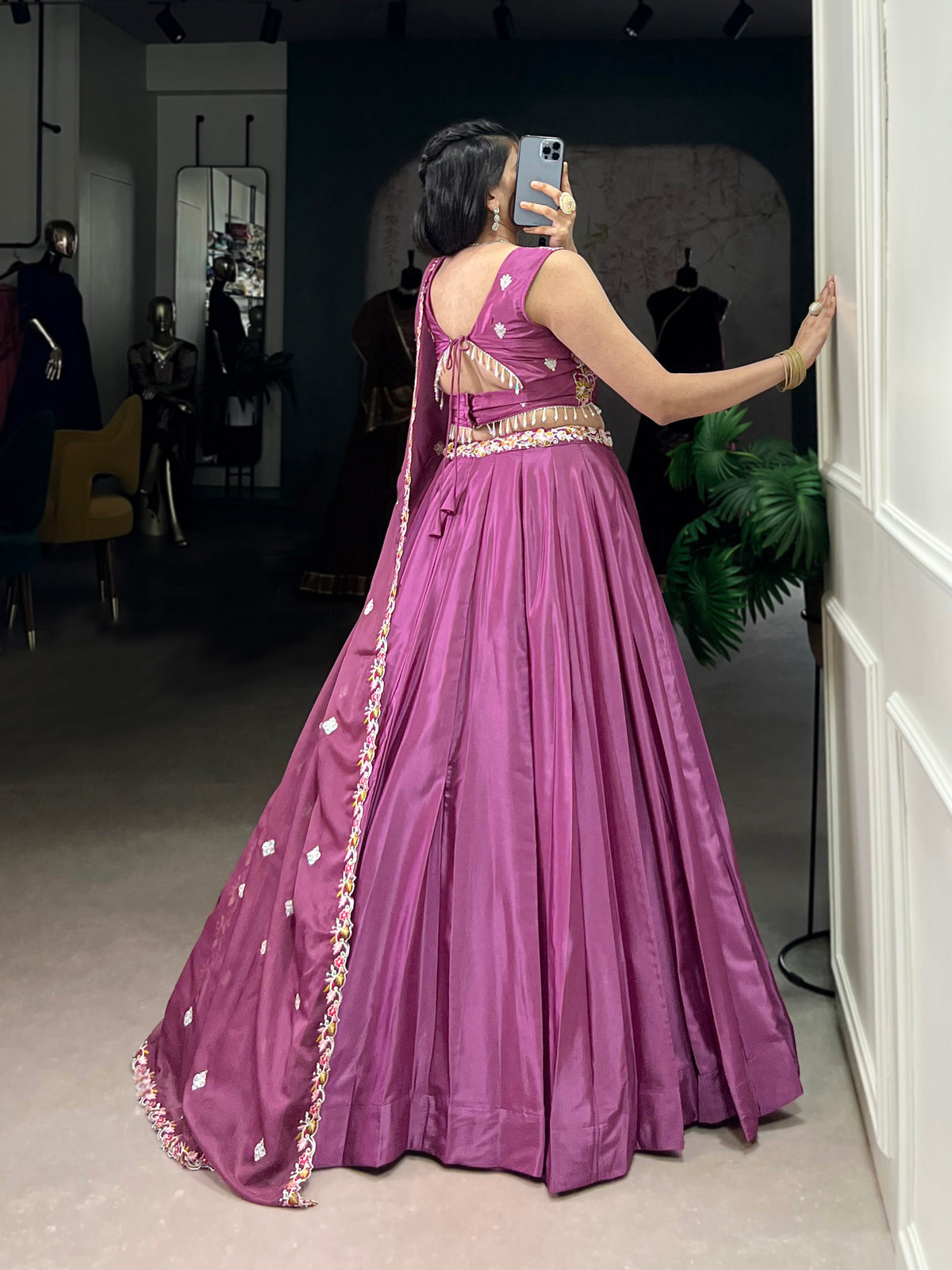 Lorenvalley Pink Silk Crepe Sequins and Thread Embroidery Work Belt Lehenga Choli with Dupatta | Grocsy