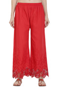 PAVONINE Red Color Chikankari Lace Scalloped Hem Cotton Fabric Sharara For Women | Grocsy