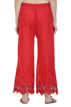 PAVONINE Red Color Chikankari Lace Scalloped Hem Cotton Fabric Sharara For Women | Grocsy