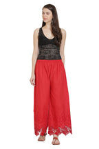 PAVONINE Red Color Chikankari Lace Scalloped Hem Cotton Fabric Sharara For Women | Grocsy