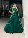 Lorenvalley Fashion Green Georgette Thread Embroidery Work Belt Lehenga Choli with Dupatta | Grocsy