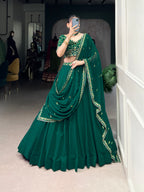 Lorenvalley Fashion Green Georgette Thread Embroidery Work Belt Lehenga Choli with Dupatta | Grocsy