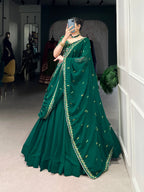 Lorenvalley Fashion Green Georgette Thread Embroidery Work Belt Lehenga Choli with Dupatta | Grocsy