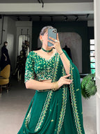 Lorenvalley Fashion Green Georgette Thread Embroidery Work Belt Lehenga Choli with Dupatta | Grocsy