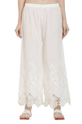 PAVONINE White Color Chikankari Lace Scalloped Hem Cotton Fabric Sharara For Women | Grocsy