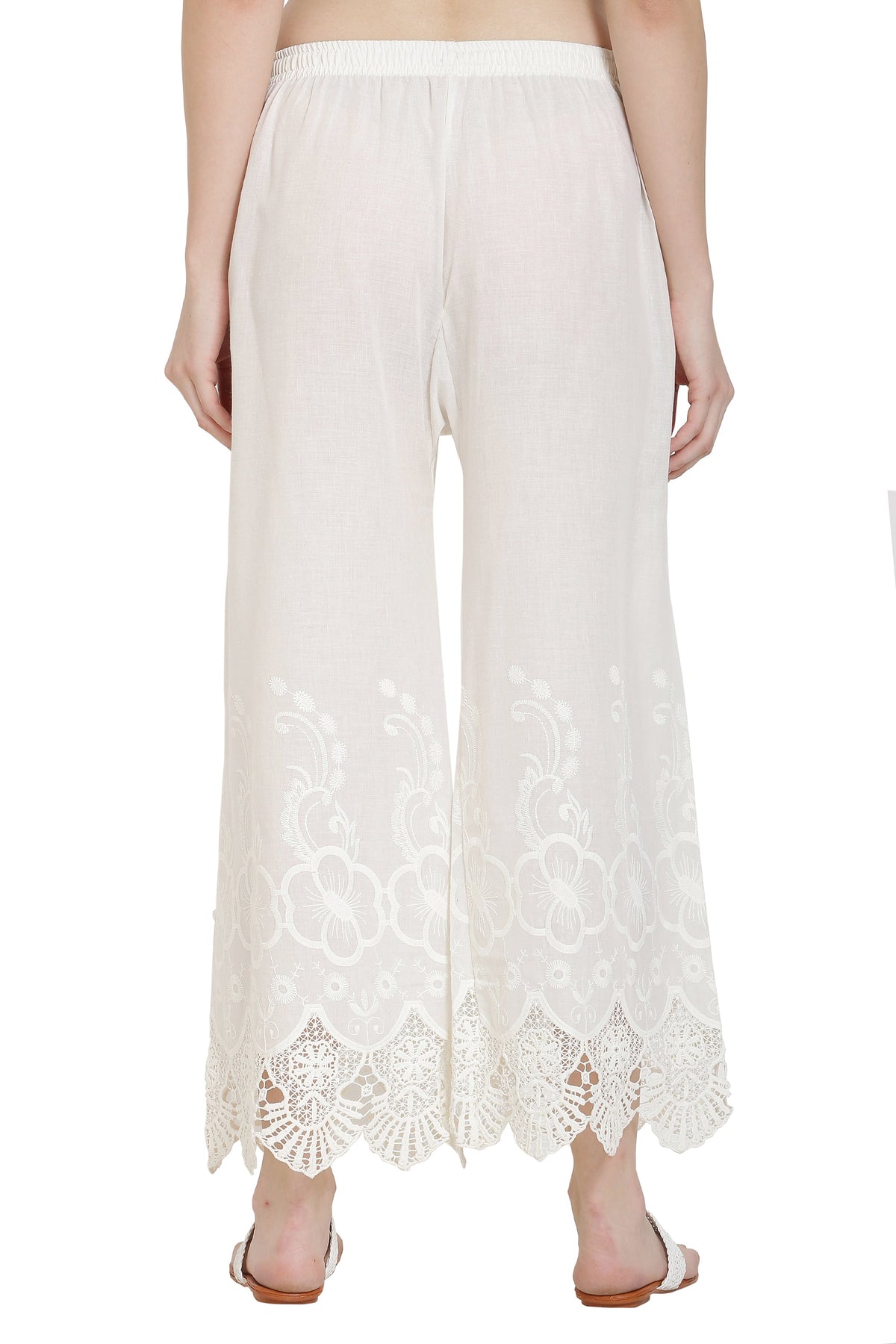 PAVONINE White Color Chikankari Lace Scalloped Hem Cotton Fabric Sharara For Women | Grocsy