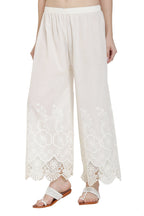 PAVONINE White Color Chikankari Lace Scalloped Hem Cotton Fabric Sharara For Women | Grocsy