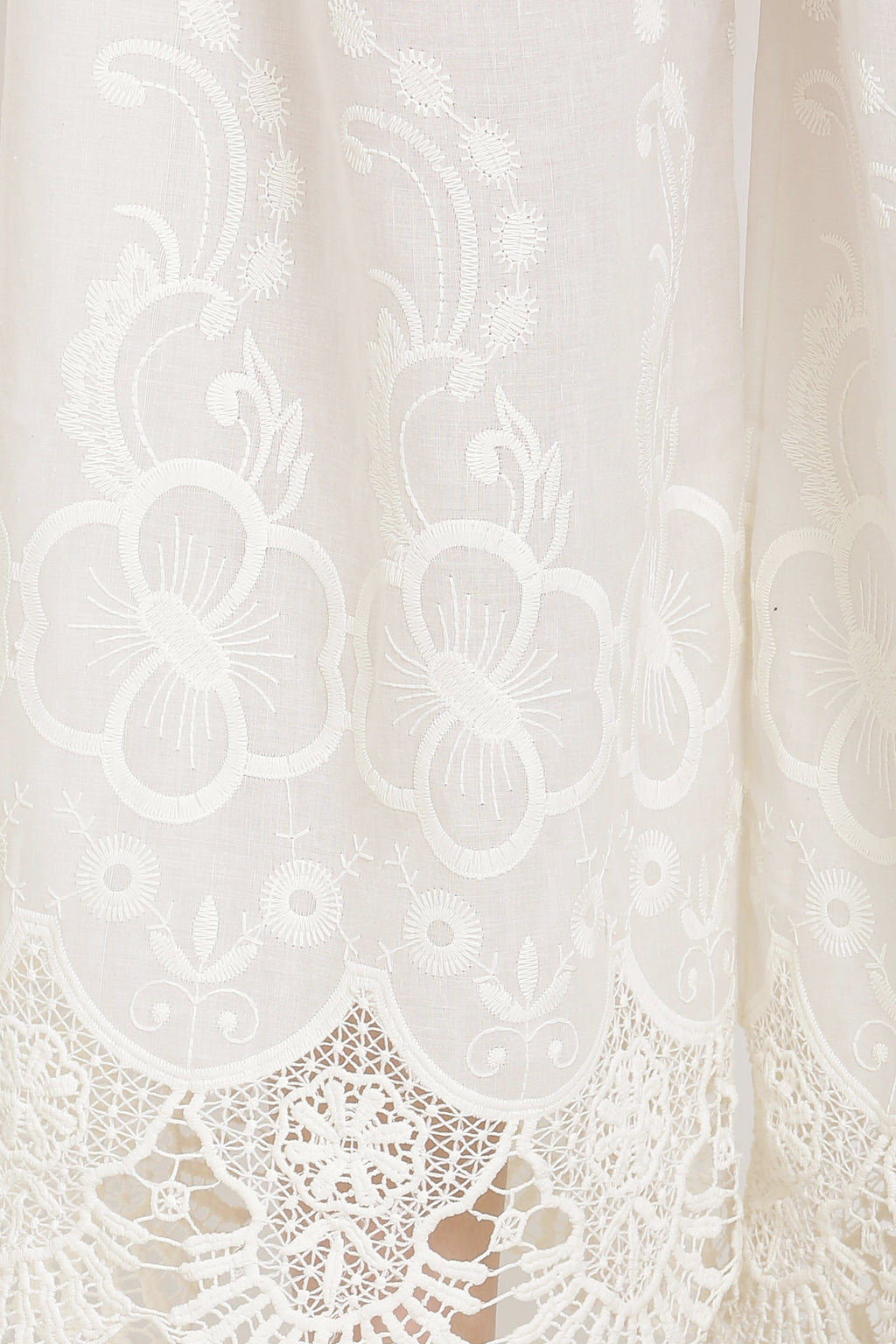 PAVONINE White Color Chikankari Lace Scalloped Hem Cotton Fabric Sharara For Women | Grocsy