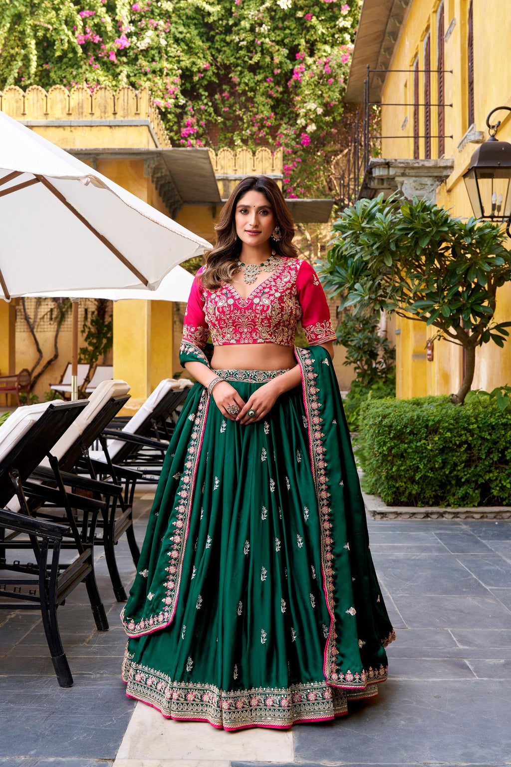 Lorenvalley Fashion Silk Satin Sequins and Thread Embroidery Work Lehenga Choli with Dupatta | Grocsy