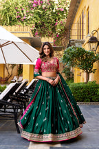 Lorenvalley Fashion Silk Satin Sequins and Thread Embroidery Work Lehenga Choli with Dupatta | Grocsy