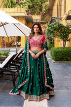 Lorenvalley Fashion Silk Satin Sequins and Thread Embroidery Work Lehenga Choli with Dupatta | Grocsy