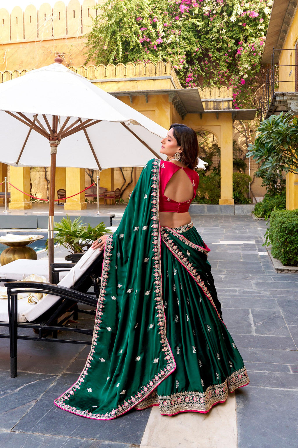 Lorenvalley Fashion Silk Satin Sequins and Thread Embroidery Work Lehenga Choli with Dupatta | Grocsy