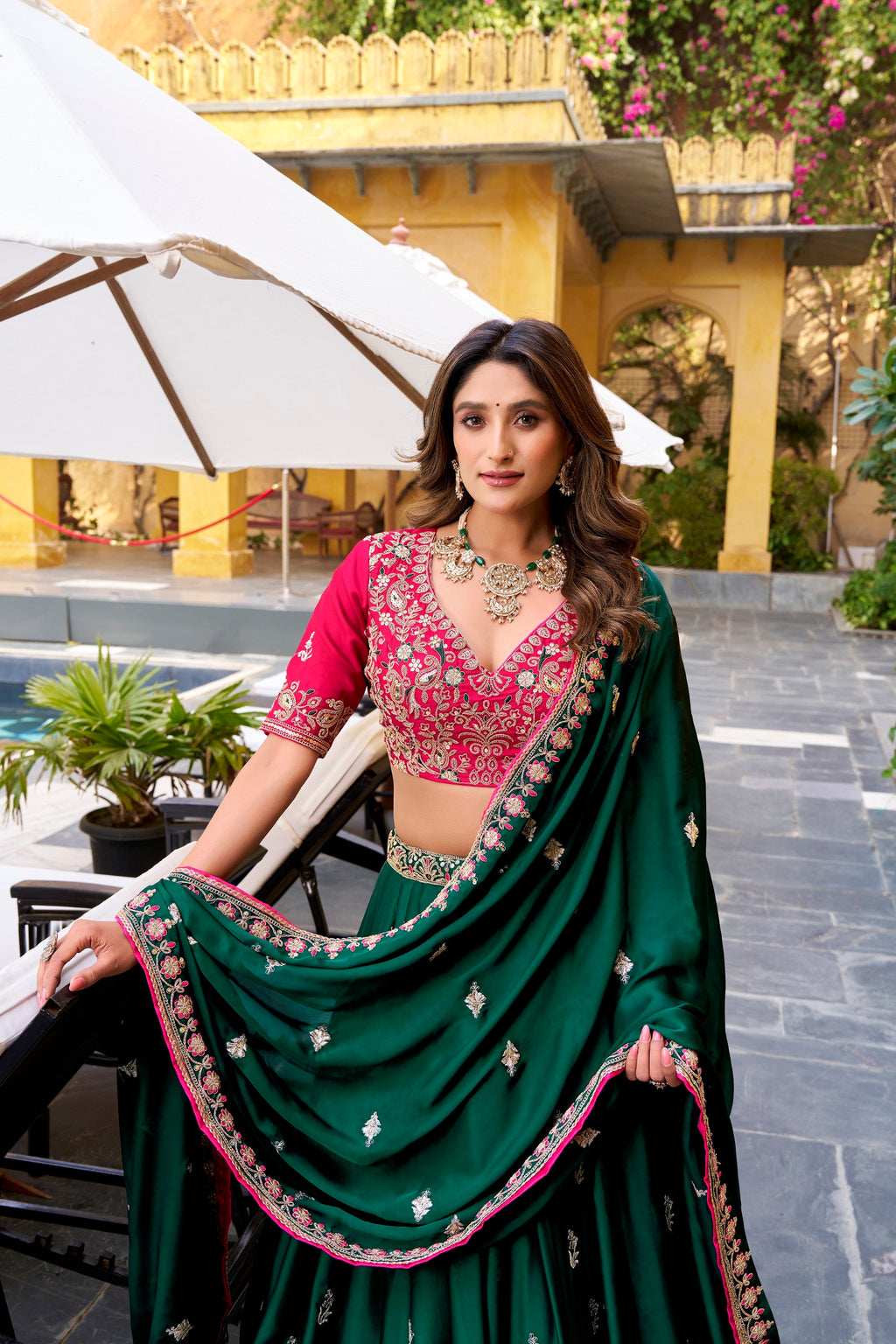 Lorenvalley Fashion Silk Satin Sequins and Thread Embroidery Work Lehenga Choli with Dupatta | Grocsy