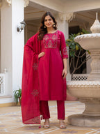 Lorenvalley Fashion Ranipink Viscose Mango Silk Multi Embroidery Sequins With Hand Work Kurta Pant Dupatta | Grocsy
