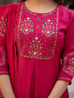 Lorenvalley Fashion Ranipink Viscose Mango Silk Multi Embroidery Sequins With Hand Work Kurta Pant Dupatta | Grocsy