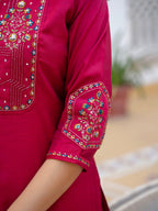 Lorenvalley Fashion Ranipink Viscose Mango Silk Multi Embroidery Sequins With Hand Work Kurta Pant Dupatta | Grocsy