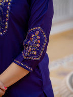 Lorenvalley Fashion Violet Viscose Mango Silk Multi Embroidery Sequins With Hand Work Kurta Pant Dupatta | Grocsy