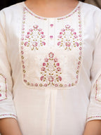 Lorenvalley Fashion White Viscose Mango Silk Multi Embroidery Sequins With Hand Work Kurta Pant Dupatta | Grocsy