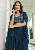 Anaita Teal Blue Georgette Stitched Lehenga Choli With Sequence & Thread Work | Grocsy