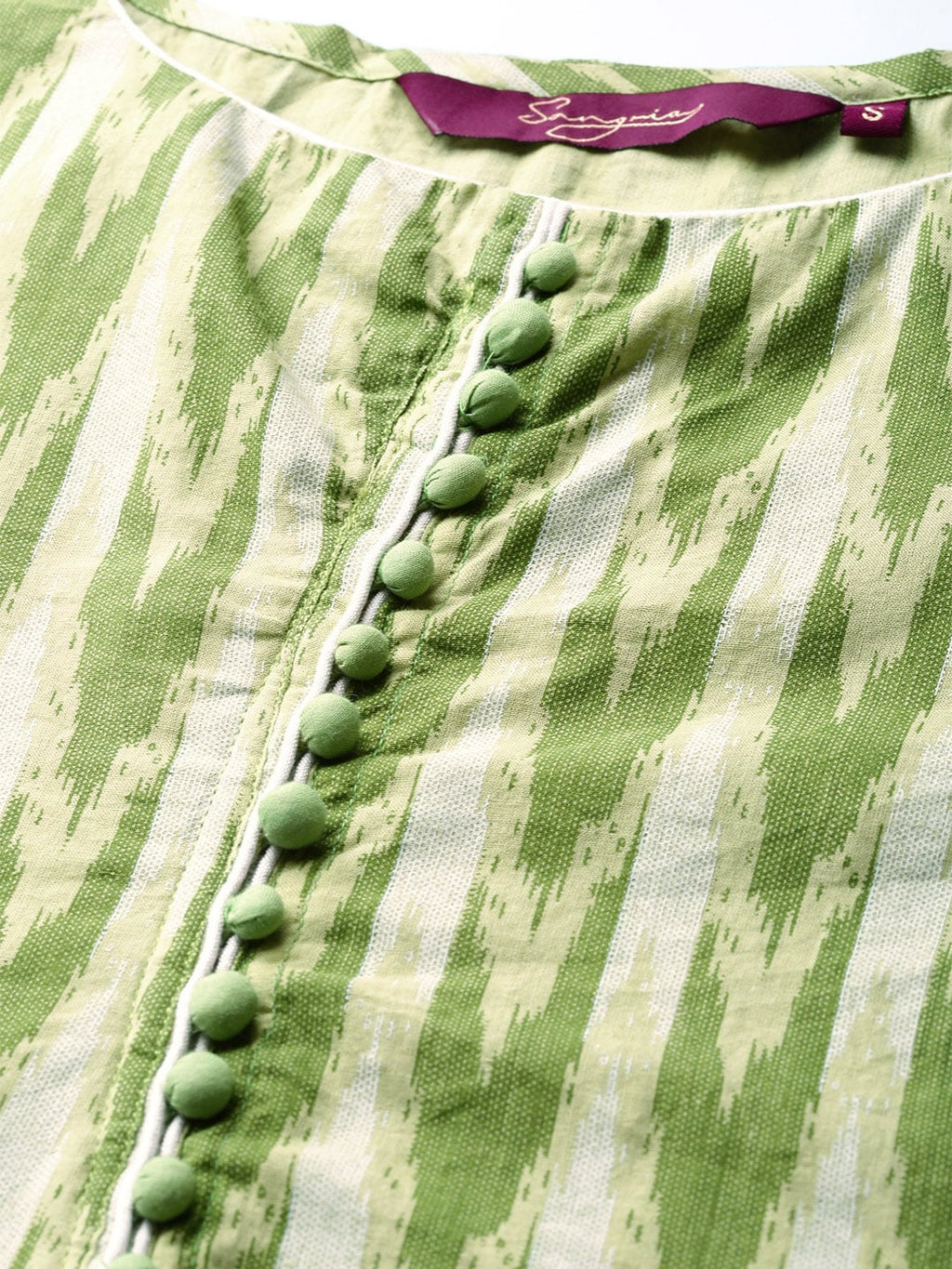 Sangria Women Green & White Printed Kurta with Trousers | Grocsy