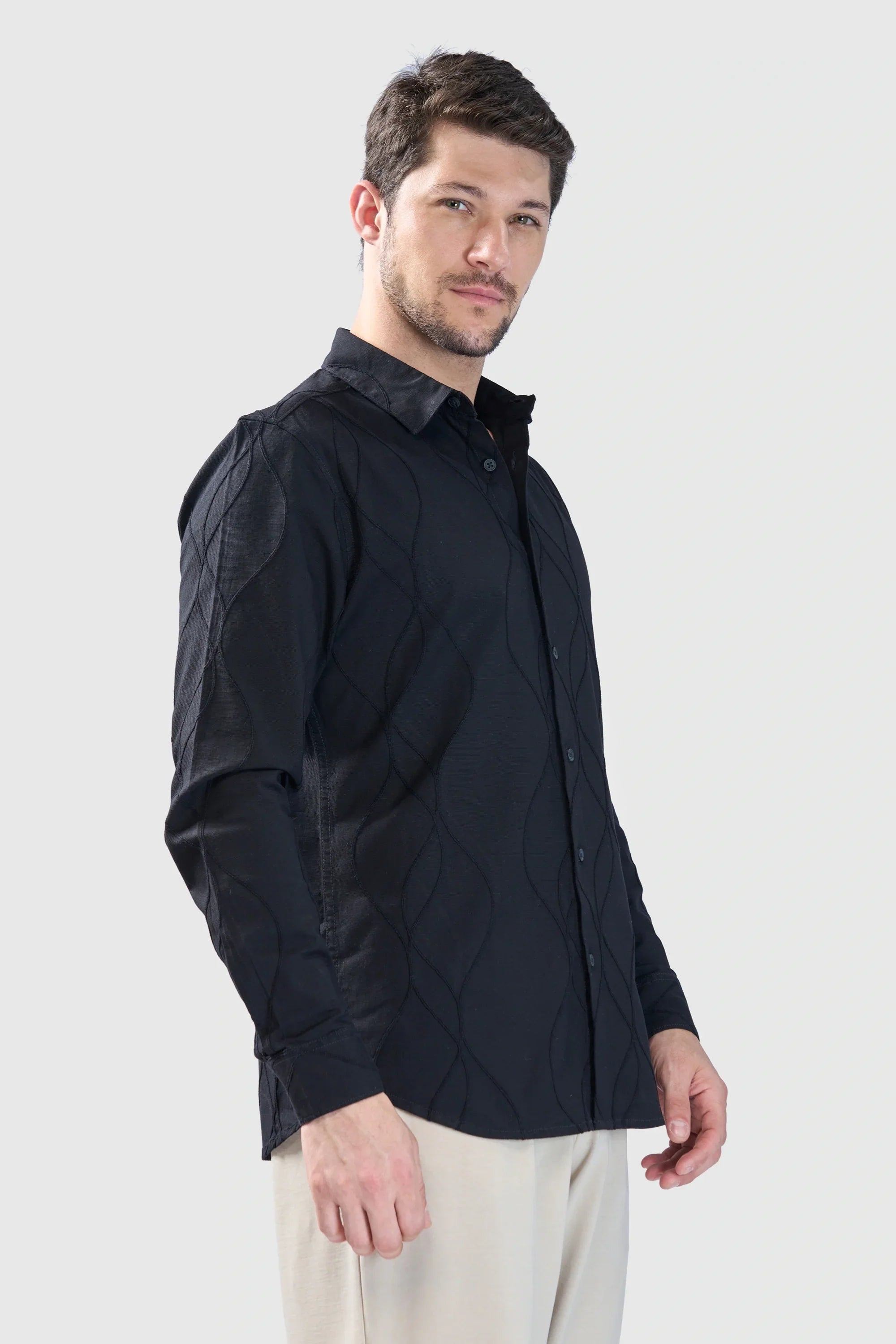 Xkind Black Embroidery Full Sleeve Slim Fit Shirt | Grocsy
