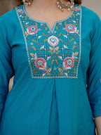 Vedant Vastram Viscose Silk Embroidery & Sequence Work Stitched Salwar Suit Set-Firozi | Grocsy