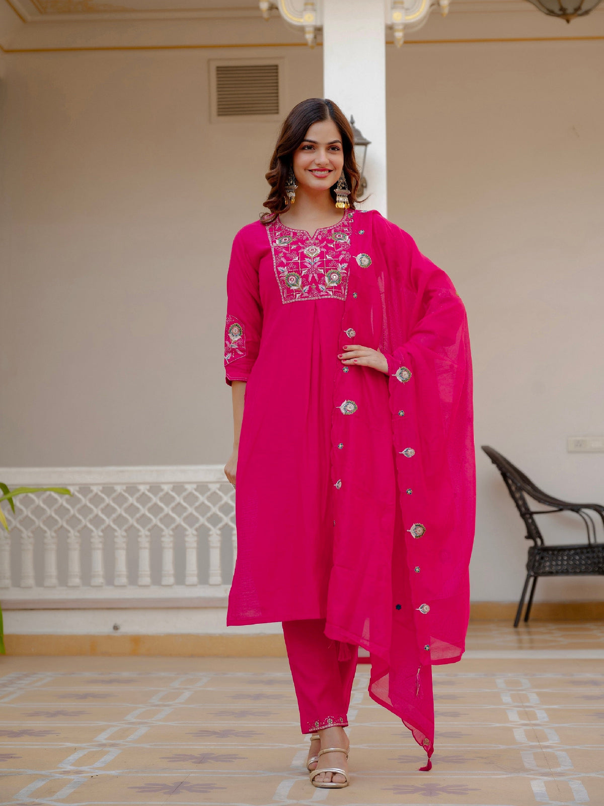 Vedant Vastram Viscose Silk Embroidery & Sequence Work Stitched Salwar Suit Set-Pink | Grocsy