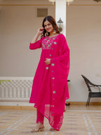 Vedant Vastram Viscose Silk Embroidery & Sequence Work Stitched Salwar Suit Set-Pink | Grocsy