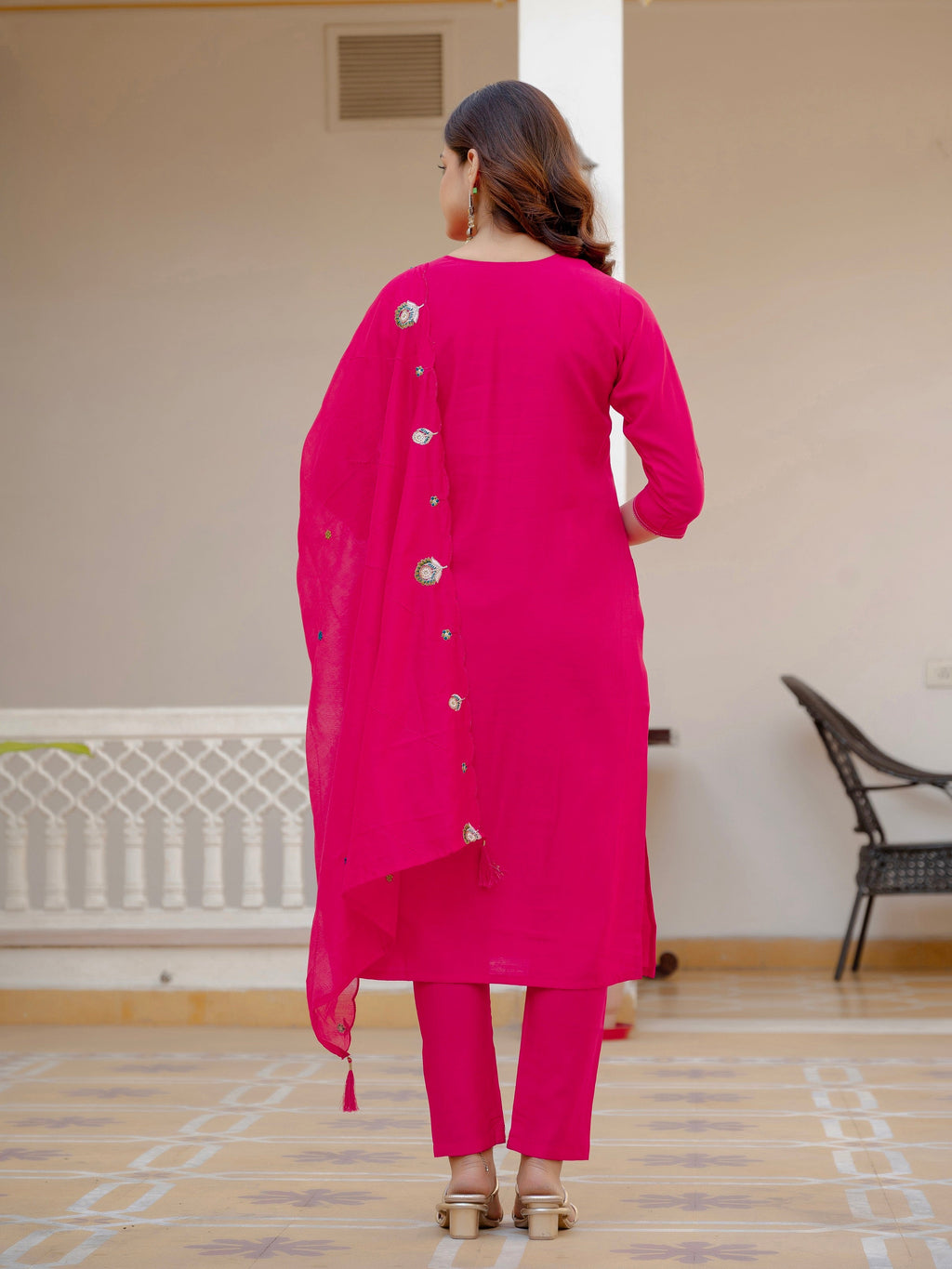 Vedant Vastram Viscose Silk Embroidery & Sequence Work Stitched Salwar Suit Set-Pink | Grocsy