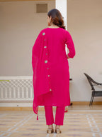 Vedant Vastram Viscose Silk Embroidery & Sequence Work Stitched Salwar Suit Set-Pink | Grocsy