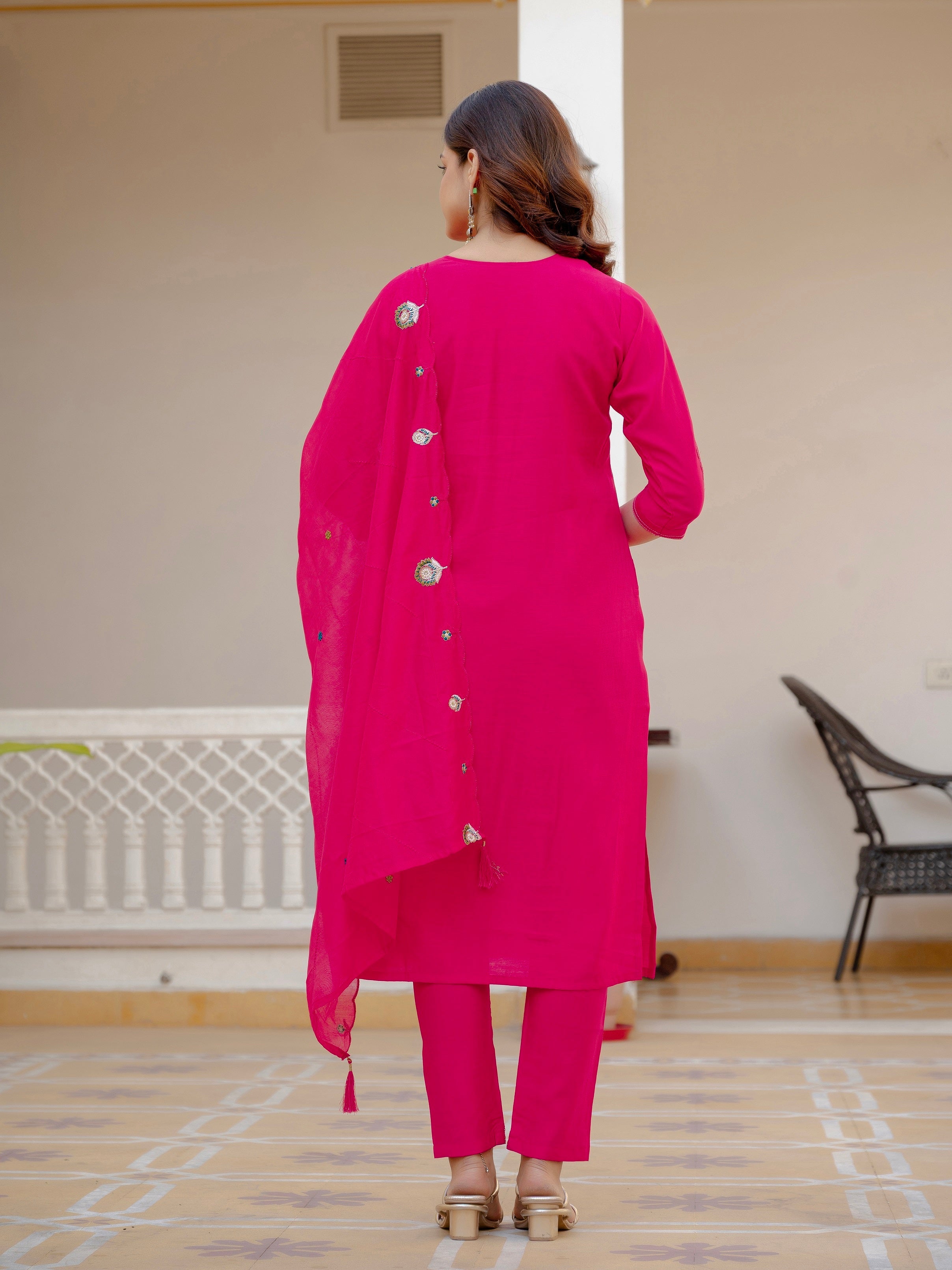 Vedant Vastram Viscose Silk Embroidery & Sequence Work Stitched Salwar Suit Set-Pink | Grocsy