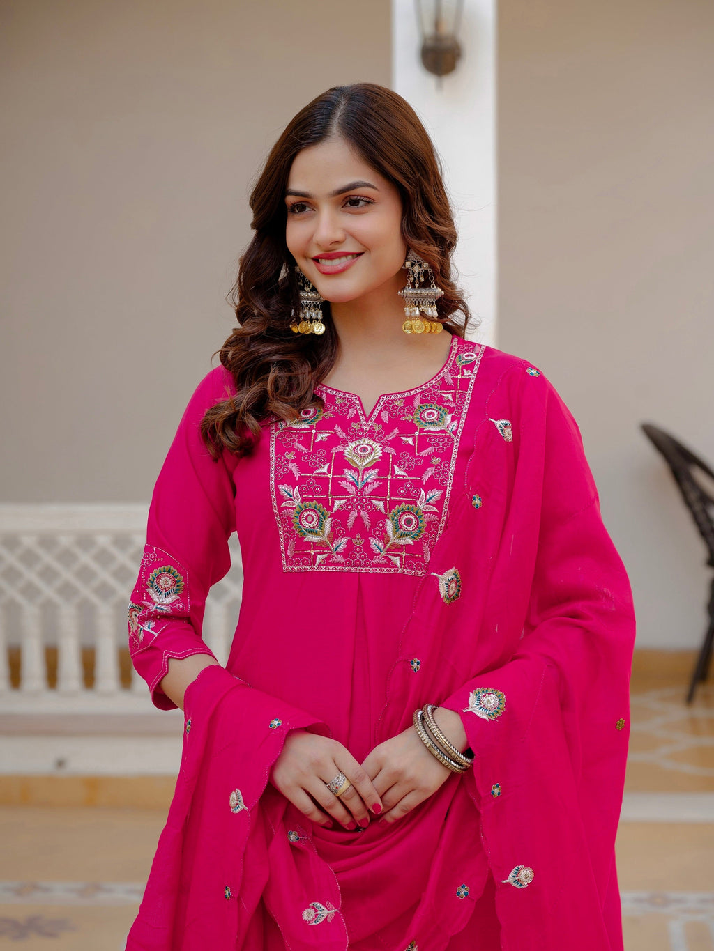 Vedant Vastram Viscose Silk Embroidery & Sequence Work Stitched Salwar Suit Set-Pink | Grocsy