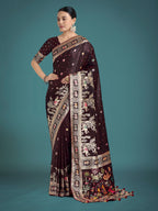 Monjolika Fashion Gorgeous Maroon Woven Banarasi Designer Satin Silk Saree | Grocsy