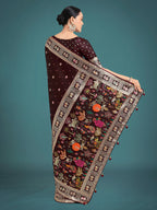 Monjolika Fashion Gorgeous Maroon Woven Banarasi Designer Satin Silk Saree | Grocsy