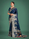Monjolika Fashion Gorgeous Blue Woven Banarasi Designer Satin Silk Saree | Grocsy