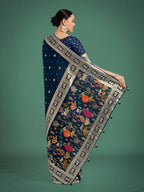 Monjolika Fashion Gorgeous Blue Woven Banarasi Designer Satin Silk Saree | Grocsy